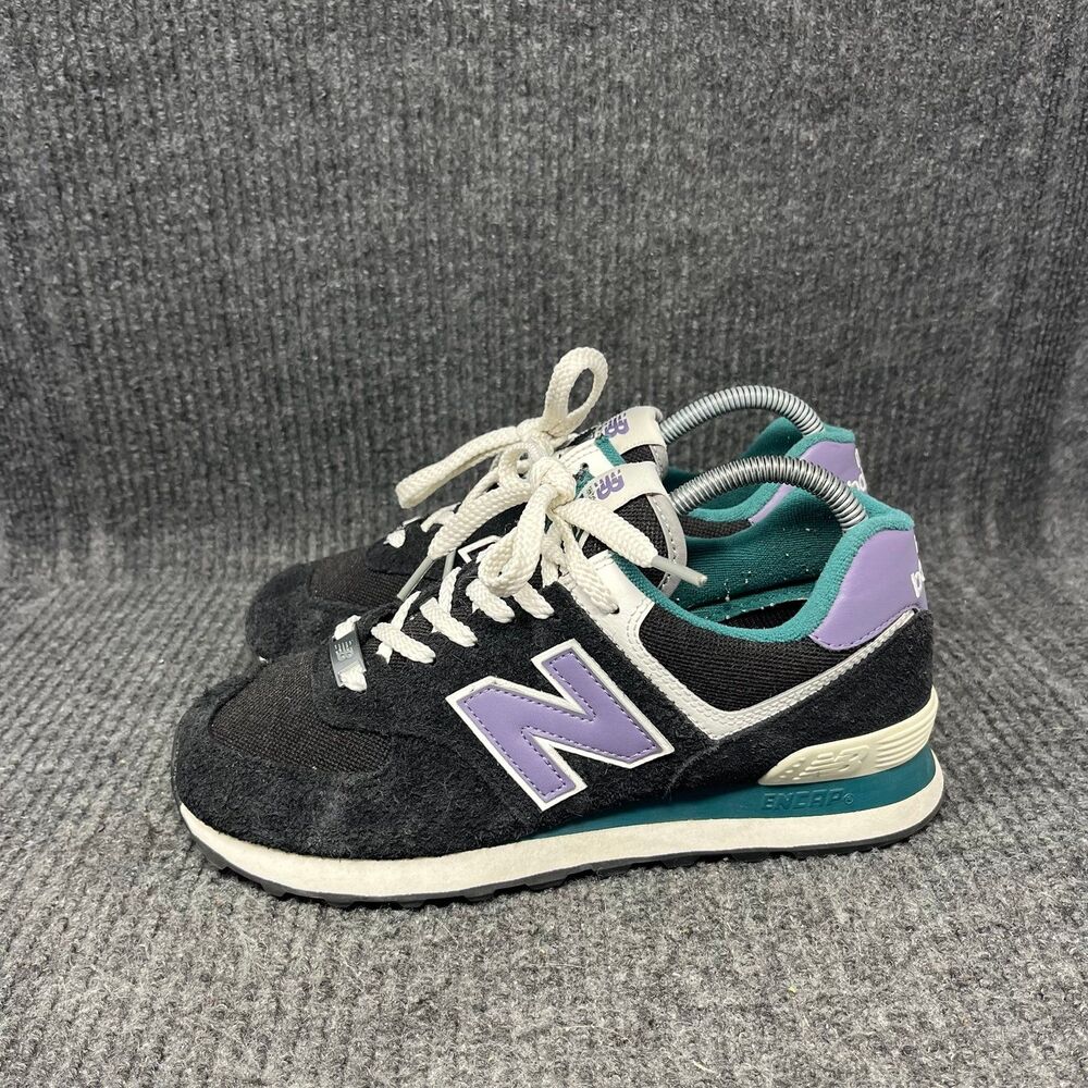 New Balance 574 Black Purple Teal Suede Shoes Mens 6.5 / Women’s 8 U574LV2 - Picture 3 of 8